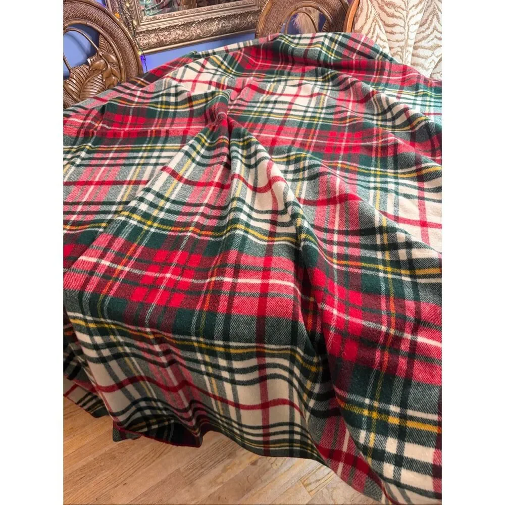 Vintage LL Bean Tartan Wool Blanket Camp Blanket Freeport, Maine USA Made
